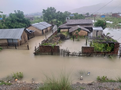 गाईघाट बजारका घर र पसल डुबानमा