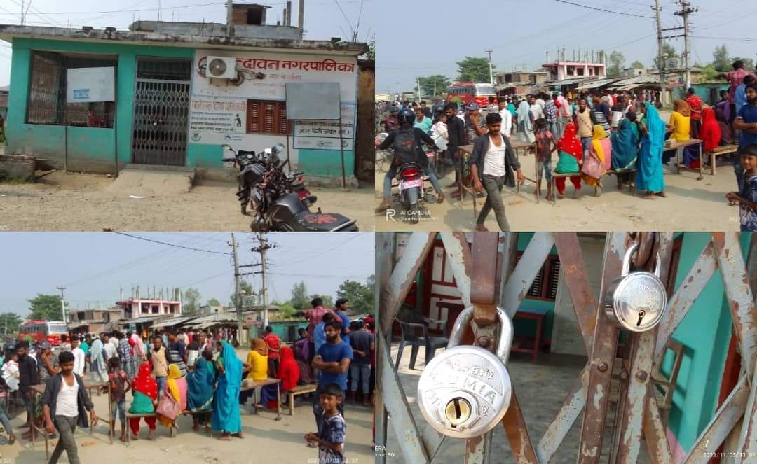 बालपोषण भता नपाएको भन्दै वृन्दावनमा ७ मा स्थानीयले गरे वडा कार्यालयमा तालाबन्दी