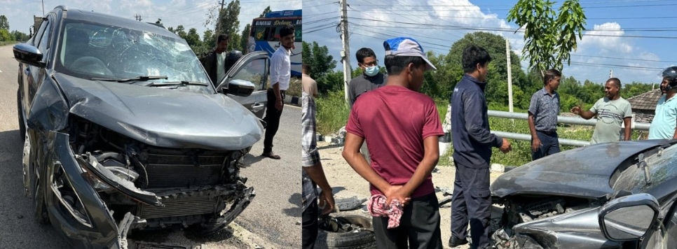 धनुषाको ढल्केवर सडकखण्डमा गाडी अनियन्त्रित भई दुर्घटना