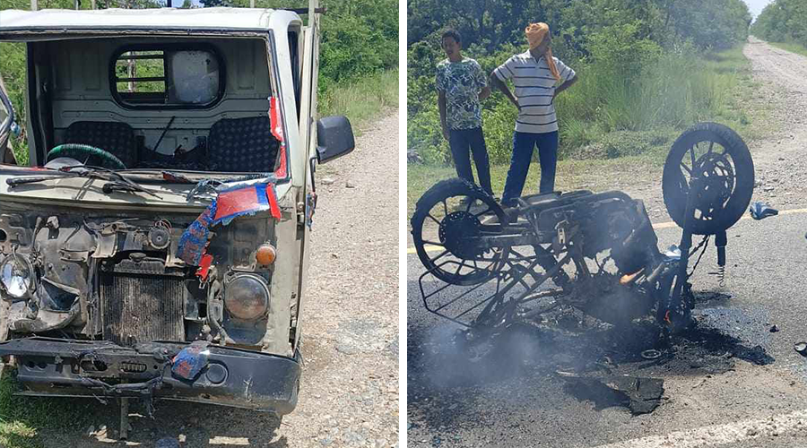सर्लाहीमा जिप र मोटरसाइकल एकआपसमा ठोकिँदा दुई नेपाली सेनासहित ५ जना घाइते