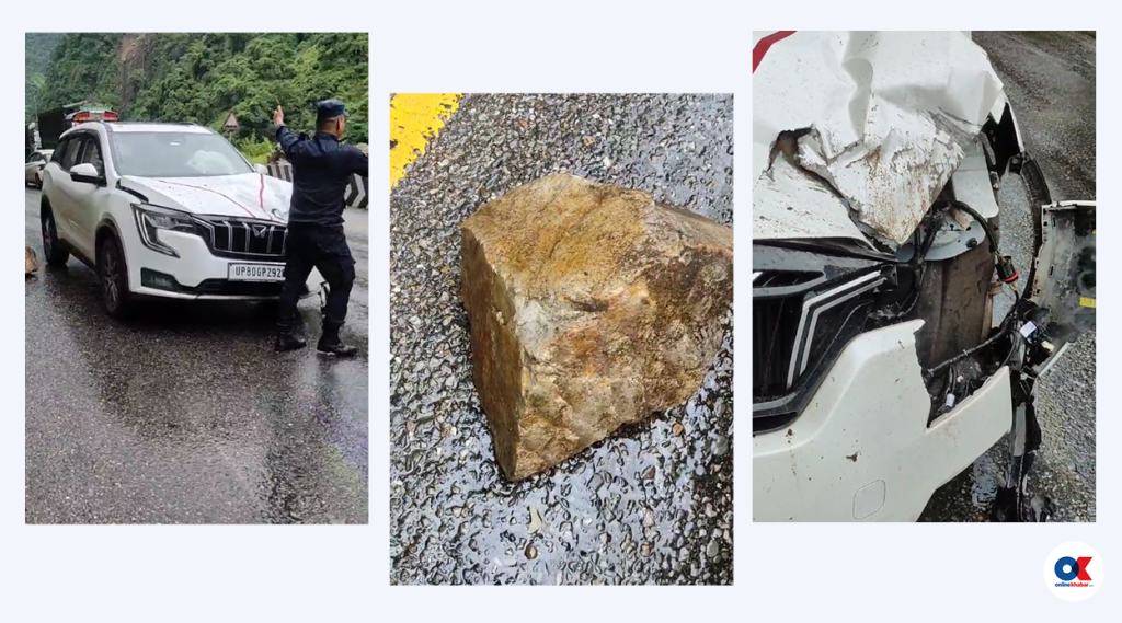 मुग्लिङमा गुडिरहेको कारमाथि ढुंगो खस्यो, ३ जना घाइते