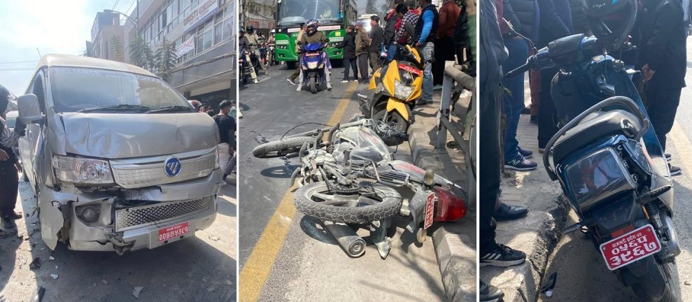 जमलमा तीन सवारी एकआपसमा ठोक्किँदा दुर्घटना