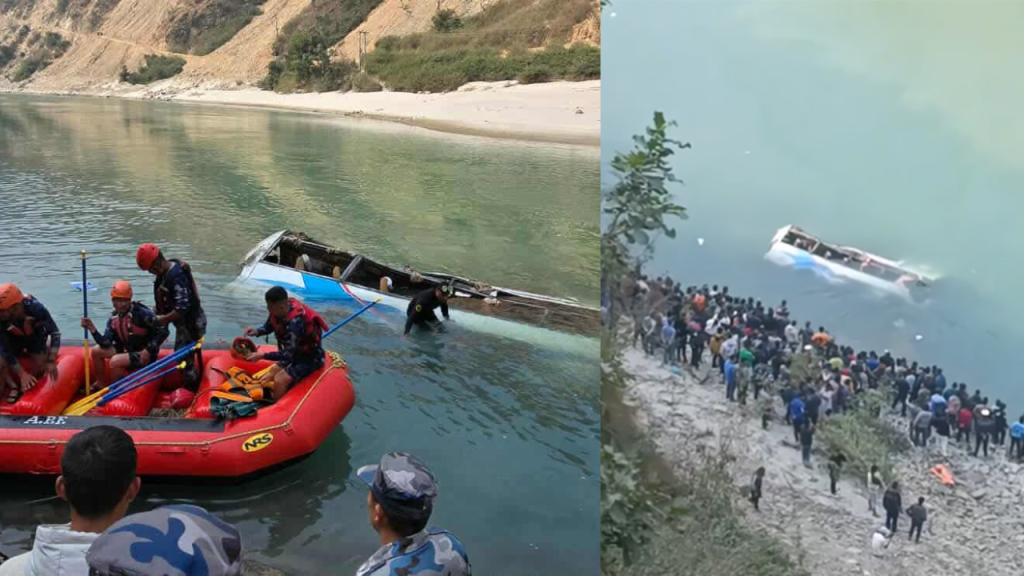 तामाकोशीमा बस दुर्घटना : काठमाडौंबाट ओखलढुंगातर्फ जाँदै गर्दा ६ जनाको मृत्यु