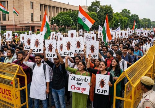 ‘कक्रोच जनता पार्टी’ को दिल्लीमा प्रदर्शन, शिक्षामन्त्रीविरुद्ध राजीनामा माग