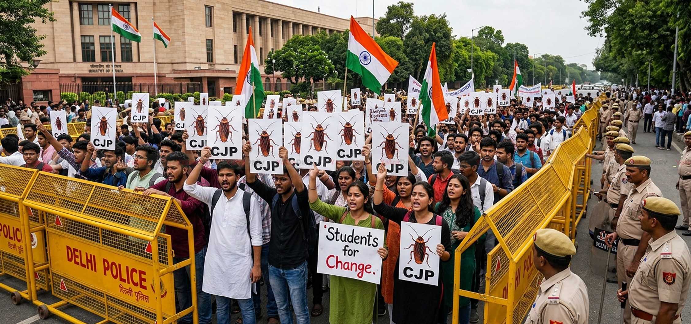 ‘कक्रोच जनता पार्टी’ को दिल्लीमा प्रदर्शन, शिक्षामन्त्रीविरुद्ध राजीनामा माग