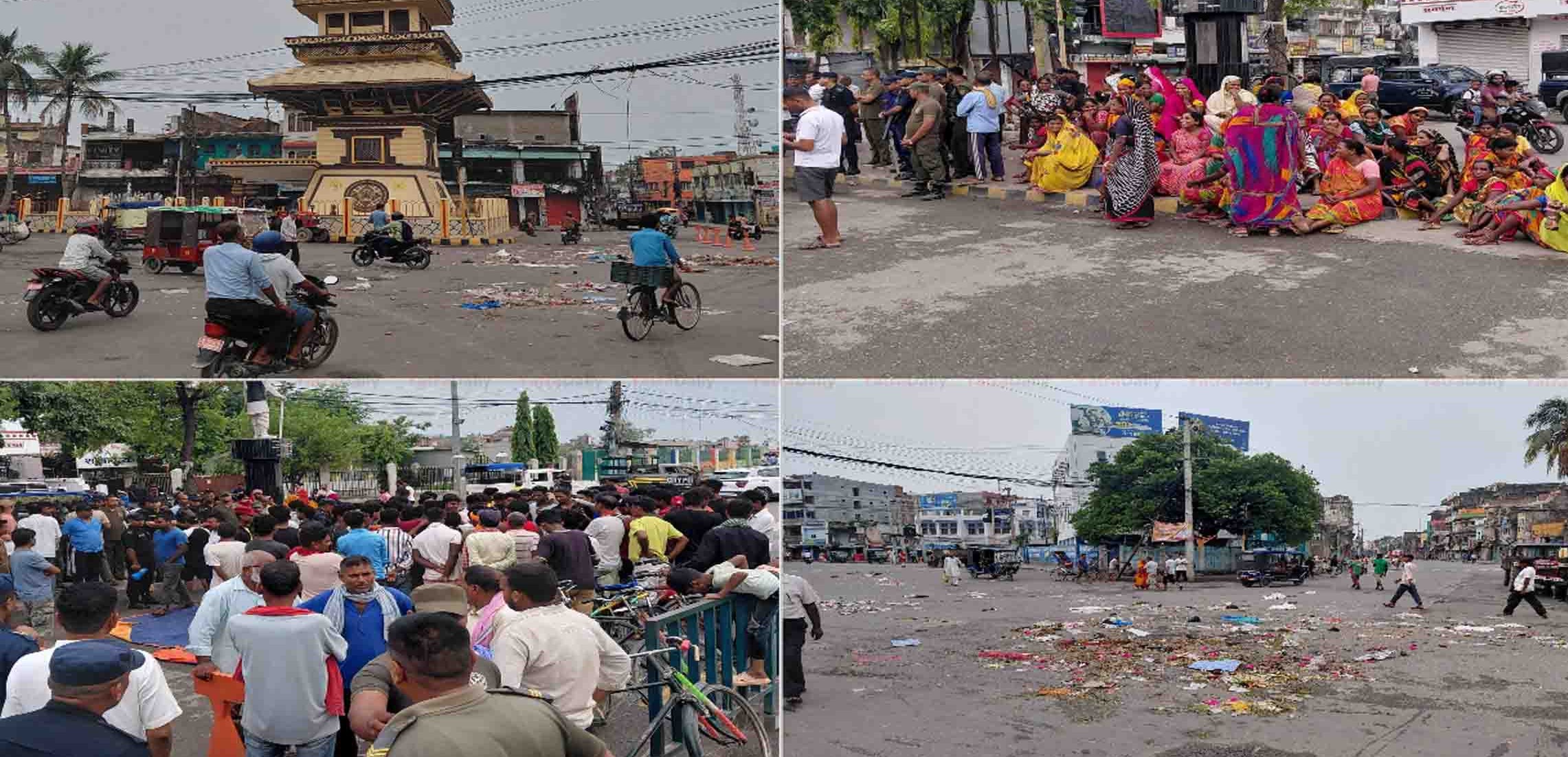 आन्दोलनमा उत्रिए वीरगञ्जका सरसफाइ कर्मचारी, घण्टाघरमा फोहोर थुपारेर प्रदर्शन