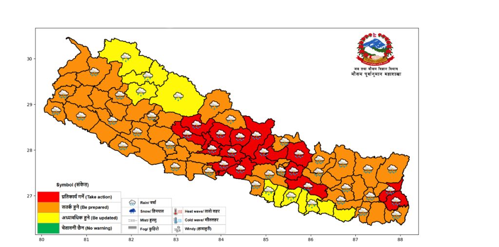 आज र भोलि २३ जिल्लामा बाढीको उच्च जोखिम, राति सवारी नचलाउन आग्रह