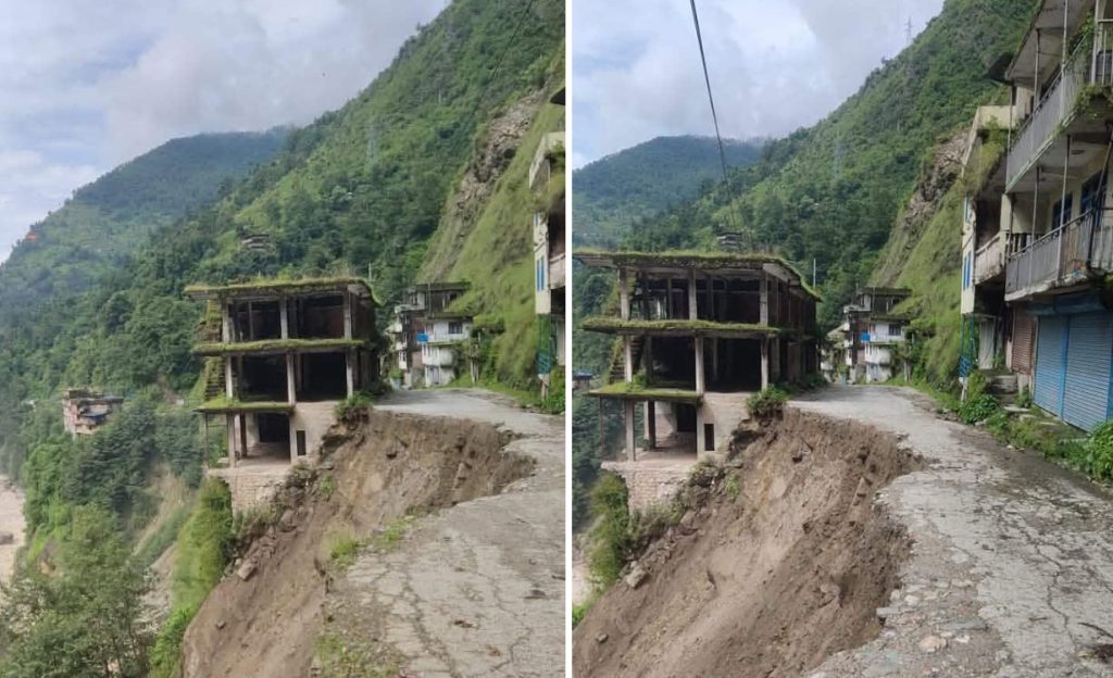 लिपिङमा पहिरोले सडक भासिँदा अरनिको राजमार्ग ठप्प