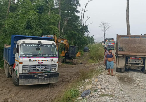 नारायणी नदीको कटान नियन्त्रणका लागि मझुवामा बिग बोल्डर राखिँदै